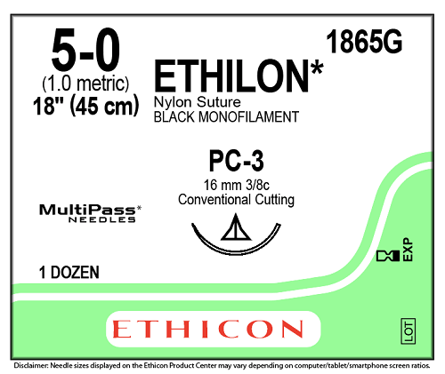 Ethilon™ Conventional Cutting Needles PC–3 | 16 mm | 3/8 Circle | 5–0 | 45 cm | Black | Box of 12