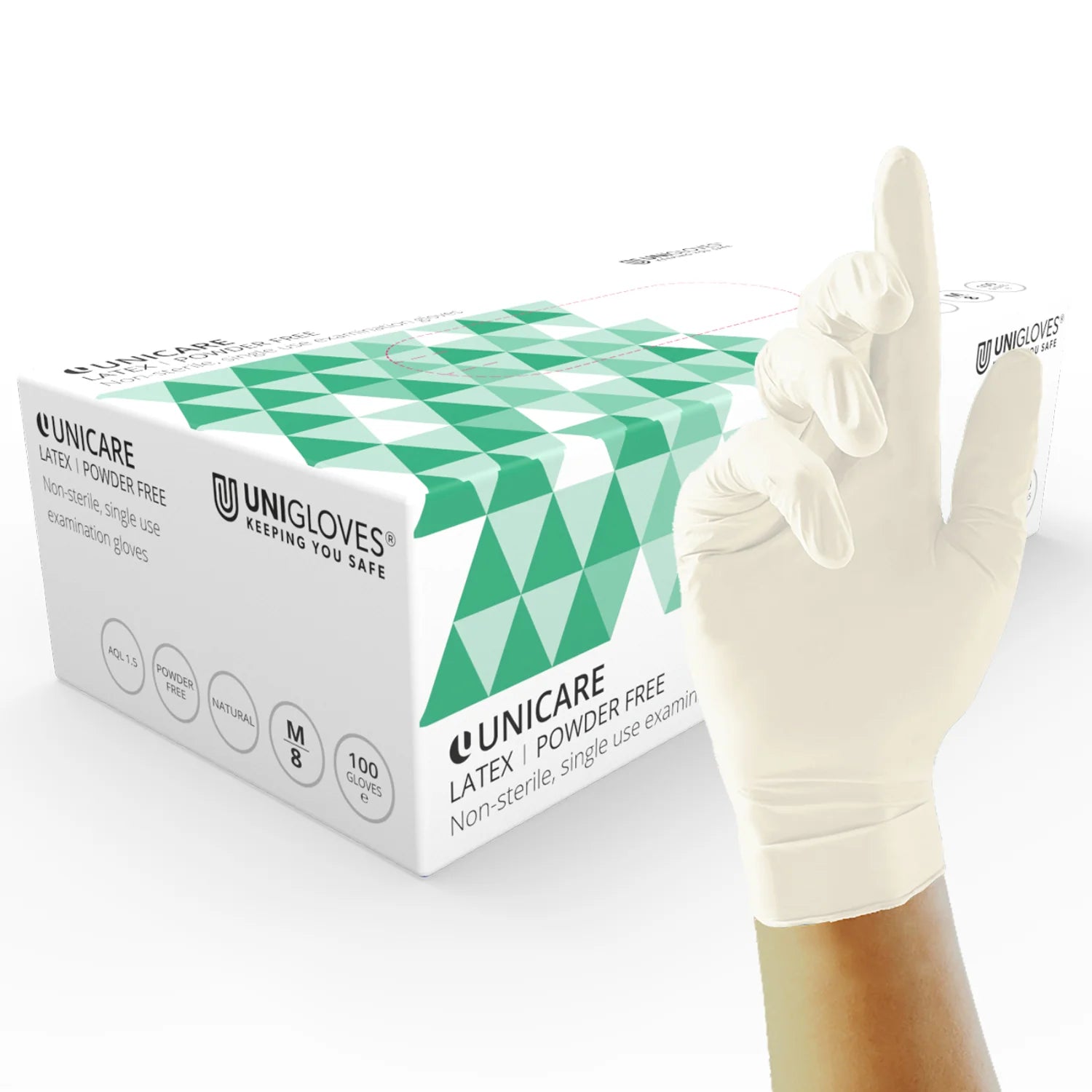 Unicare Latex Powder Free Disposable Exam Gloves Box of 100