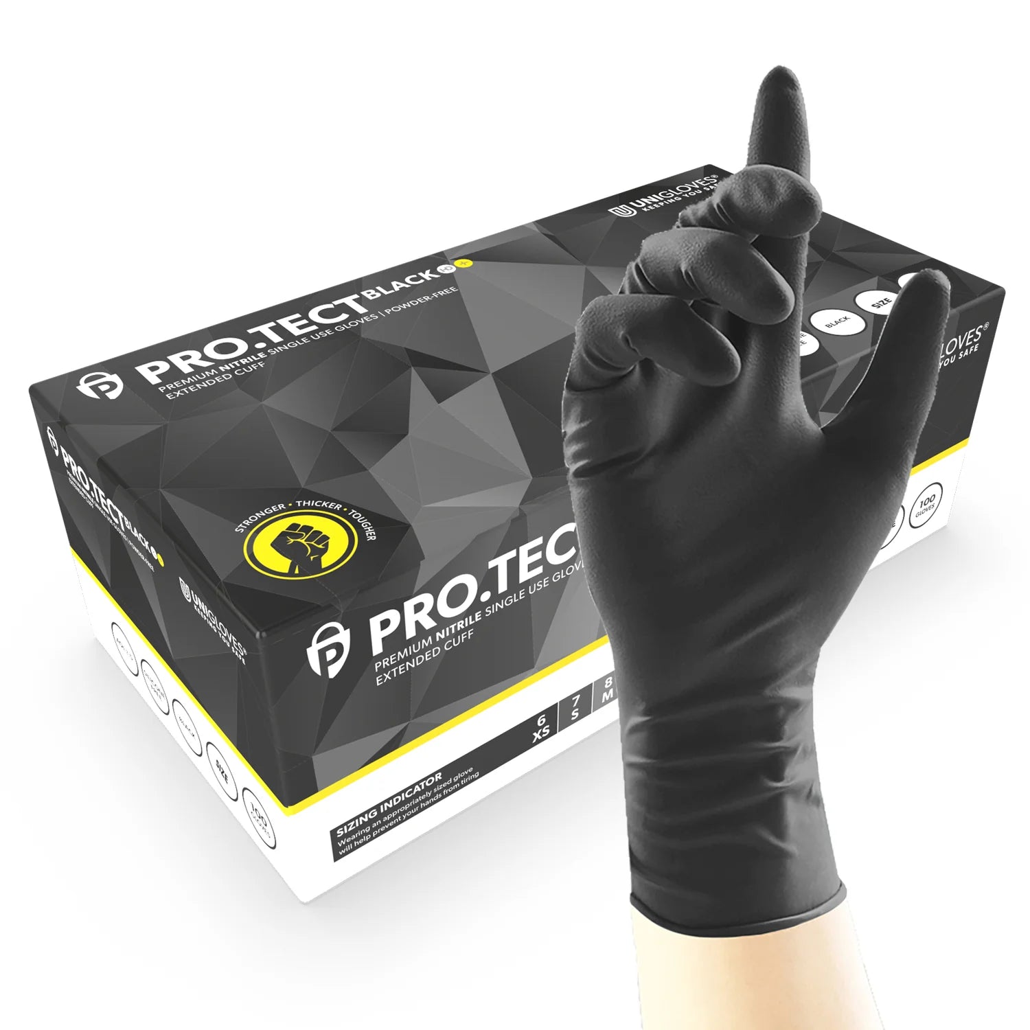 Black HD+ Long Cuff Nitrile Disposable Gloves Box of 100