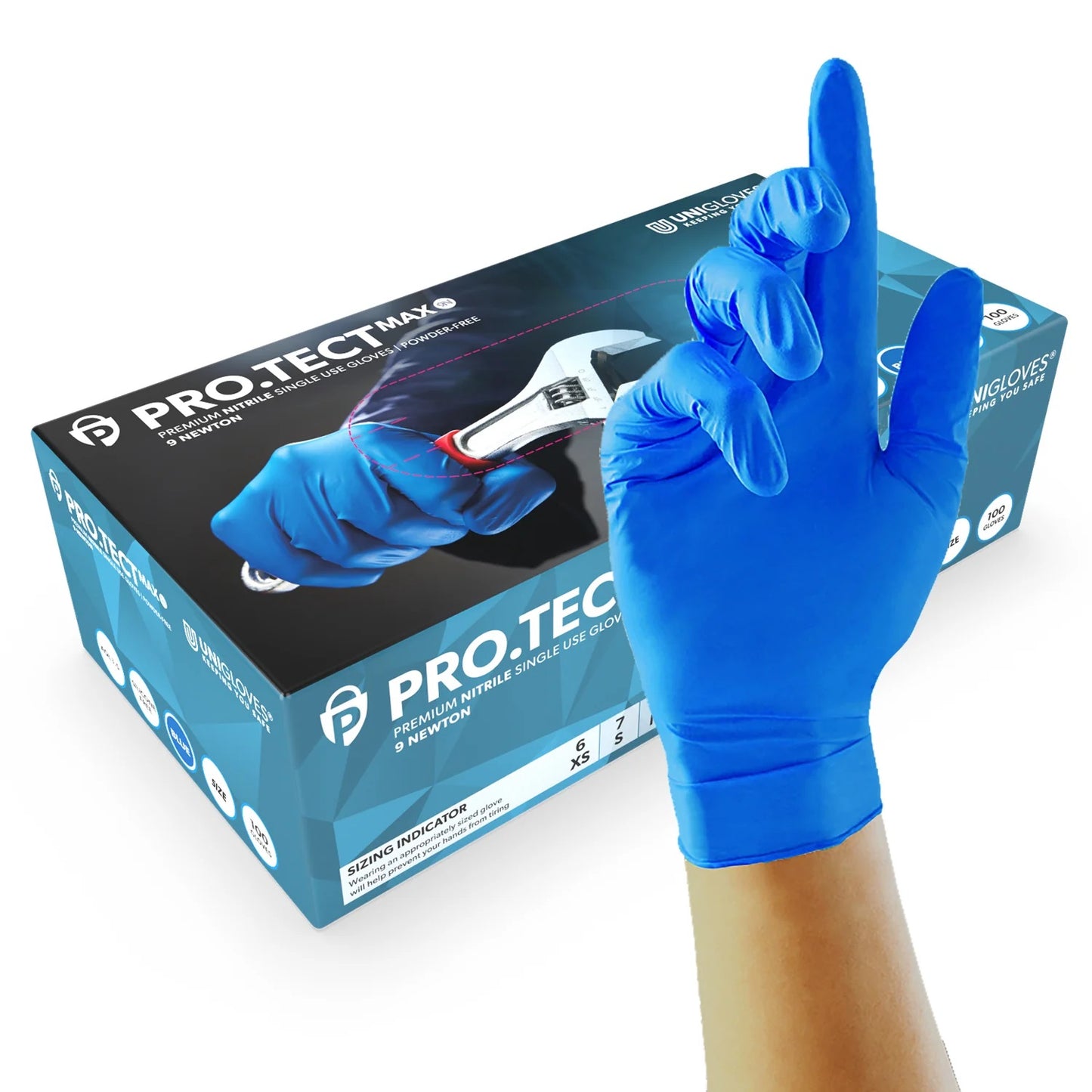 Pro.Tect Max 9N Nitrile Gloves | Blue | Various Sizes | Box of 100