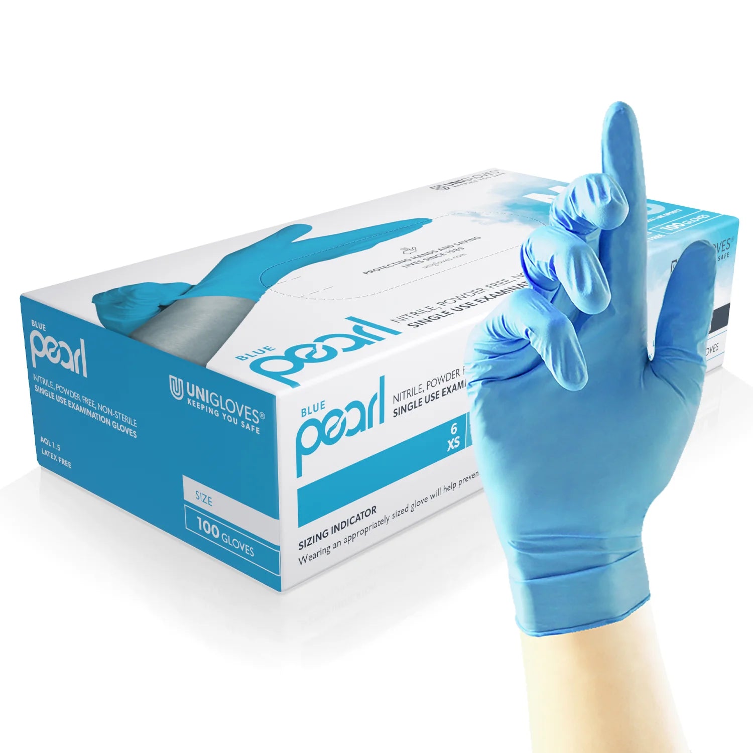Unigloves Blue Pearl Nitrile Powder Free Exam Gloves Box of 100