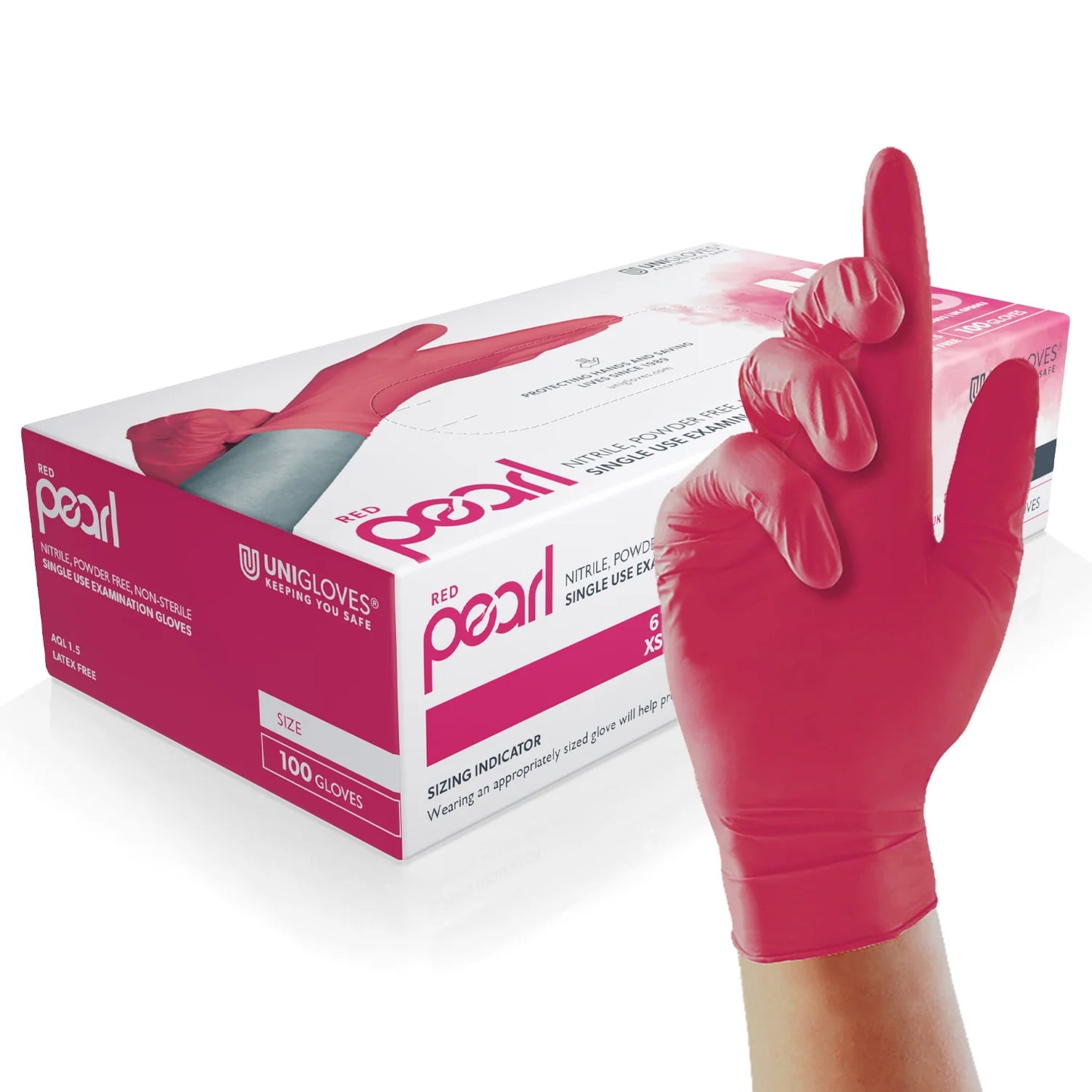 Unigloves Pearl Nitrile Powder Free Gloves | Red | Box of 100