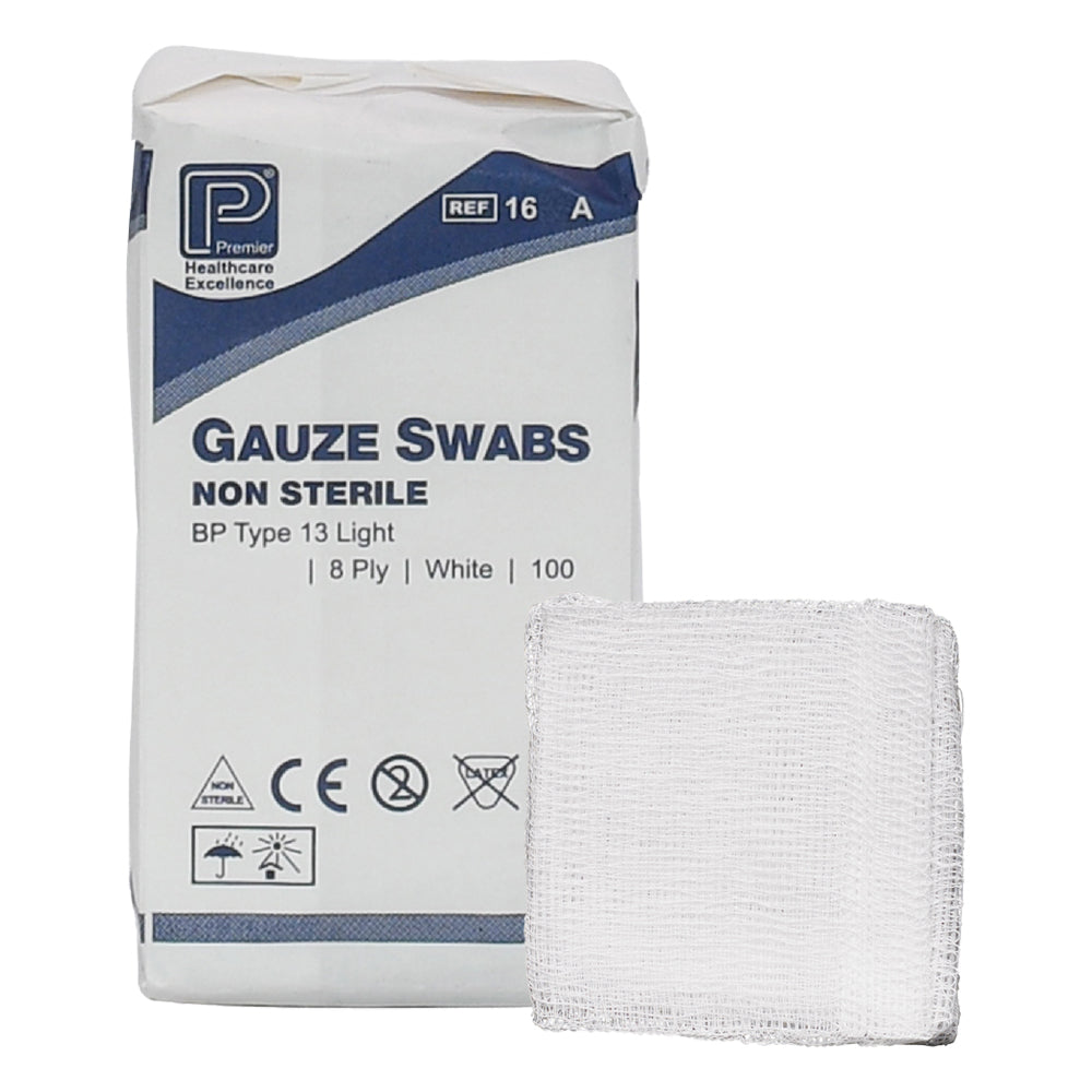 Premier Cotton Gauze Swabs | 8ply | Various Sizes | Pack of 100