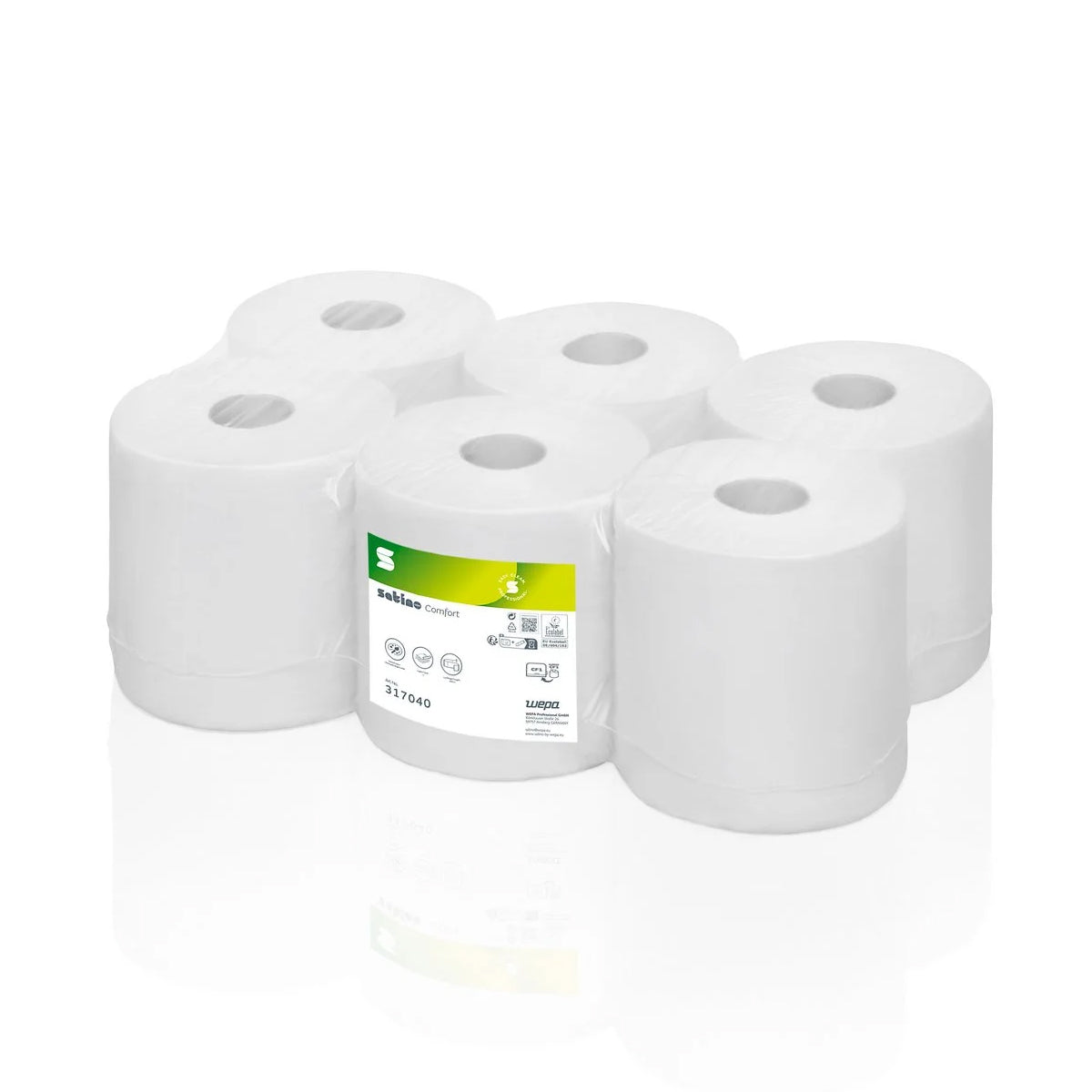 WEPA Satino Comfort White Centrefeed Rolls | 1Ply | Pack of 6