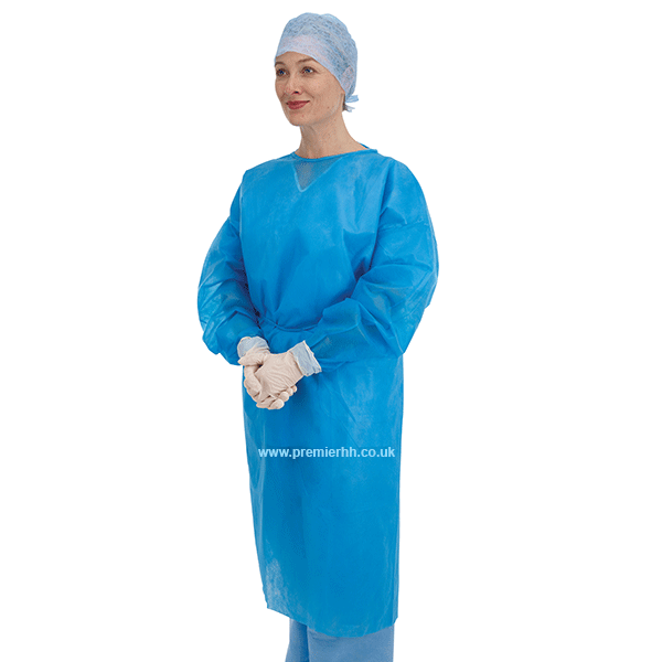 Premier Examination Gown Long Sleeve Elasticated Cuff | White or Blue | Pack of 50