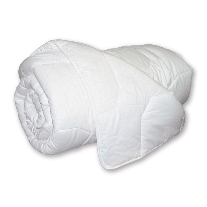White rolled up duvet.