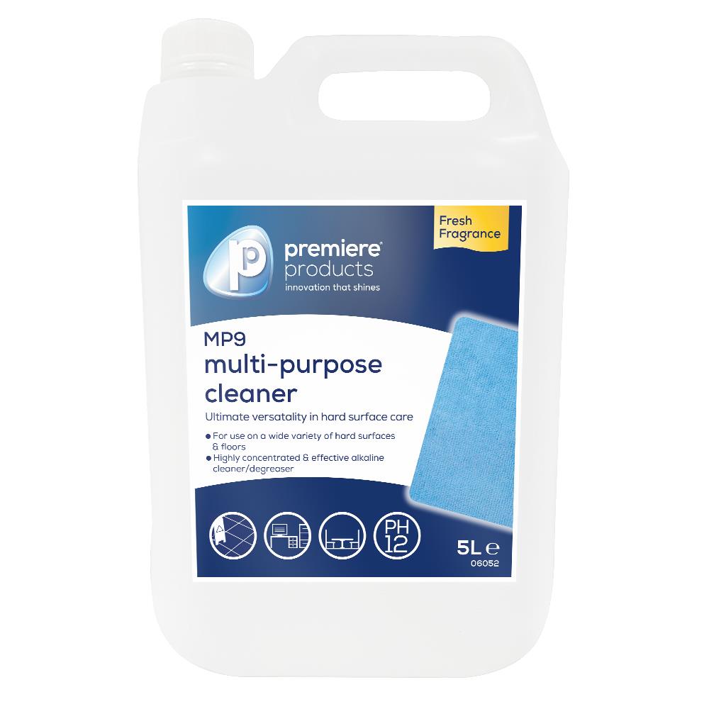 A clear 5-litre container of MP9 multipurpose cleaner.