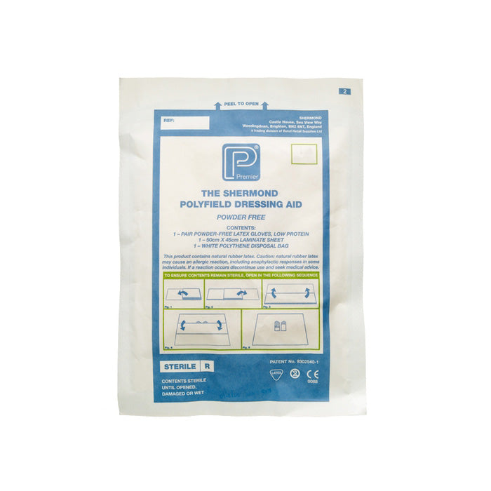 Premier Polyfield Dressing Aid | Latex Gloves & White Bag | Various Glove Sizes | Pack of 50