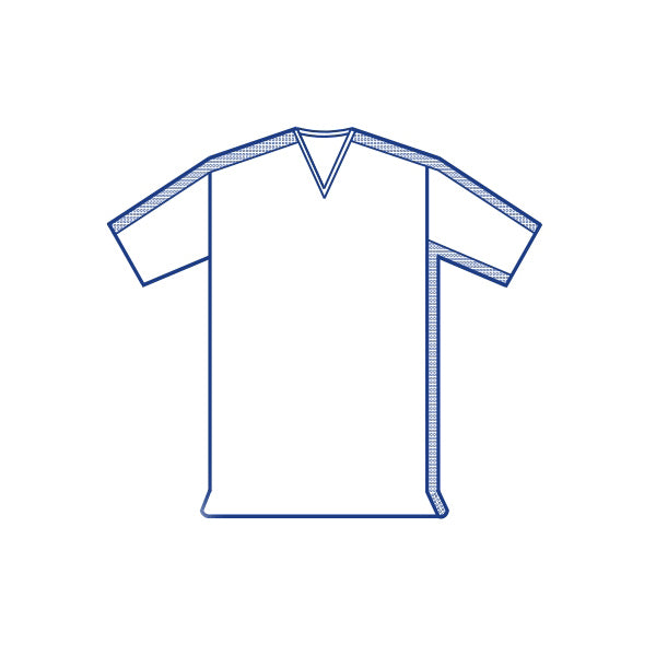 Illustration of where velcro fastenings are on the patient scrub suit.