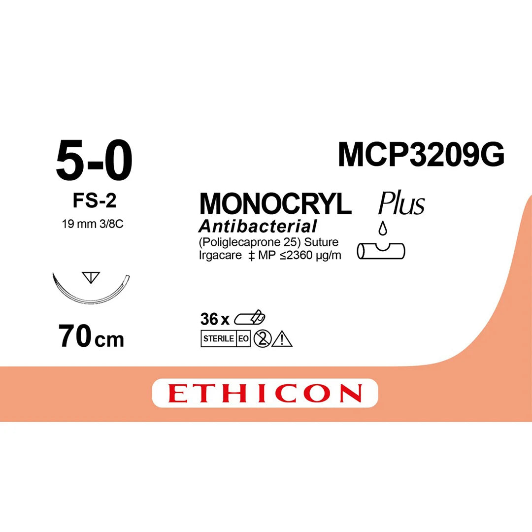 Monocryl™ Plus Taper Point Needles FS–2 | 19 mm | 3/8 Circle | 5–0 | 70 cm | Undyed | Box of 12