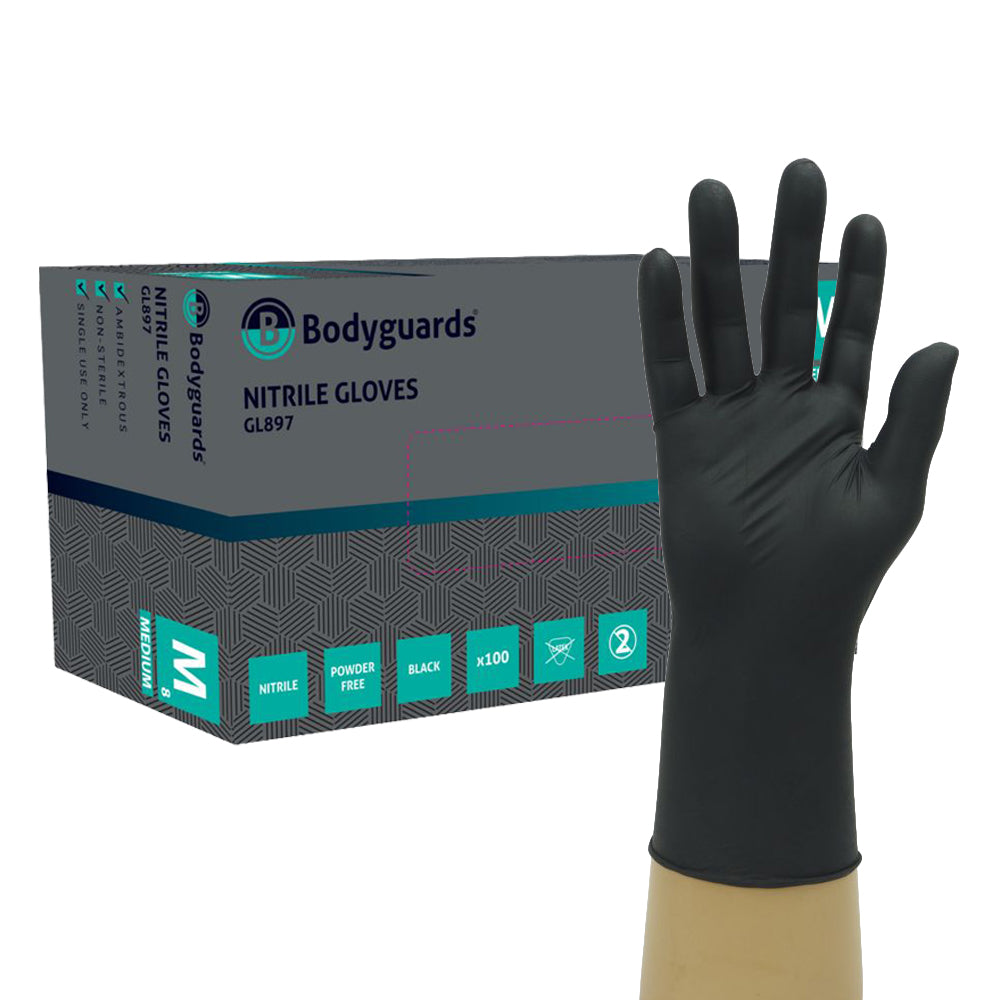 Bodyguards Powder Free Nitrile Gloves | Black | Box of 100