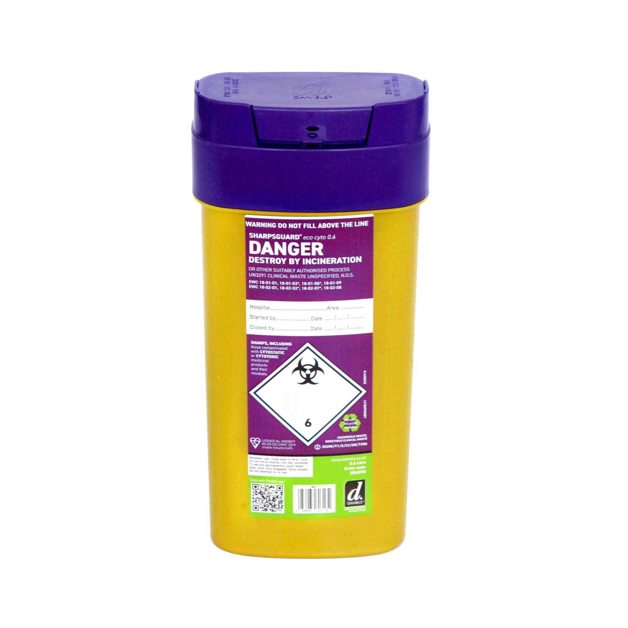 Sharpsguard Cyto Sharps Bin with Purple Lid | Daniels