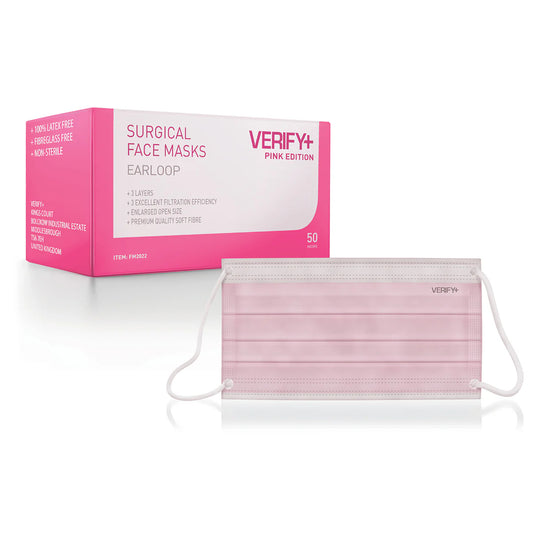 Verify+ IIR Surgeons Mask With Loops | 3Ply | Pink | Box of 50