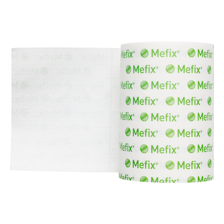 White bandage roll with green 'Mefix' branding on a white background