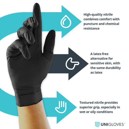 Unicare Nitrile Powder Free Gloves | Black | Box of 200