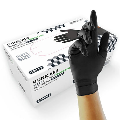 Unicare Nitrile Powder Free Gloves | Black | Box of 200