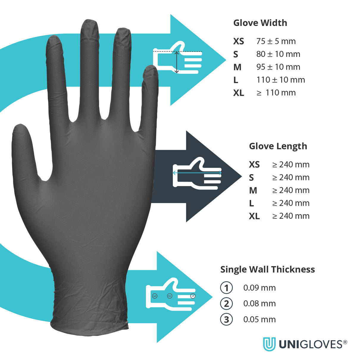 Unicare Nitrile Powder Free Gloves | Black | Box of 200
