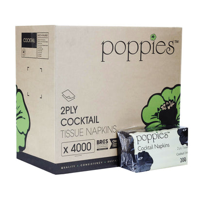 Poppies Black 2Ply Cocktail Napkins | 23cm x 23cm | Case of 4000