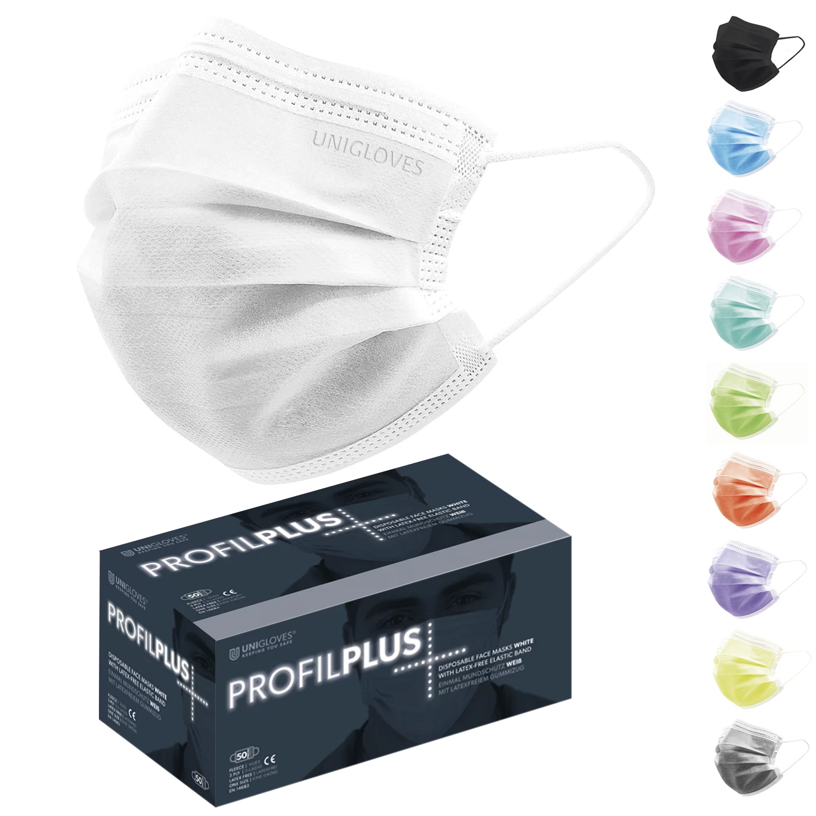 Profile Mask 2 Profil Plus IIR Face Masks with Loops | 3Ply | Box of 50 | Various Col