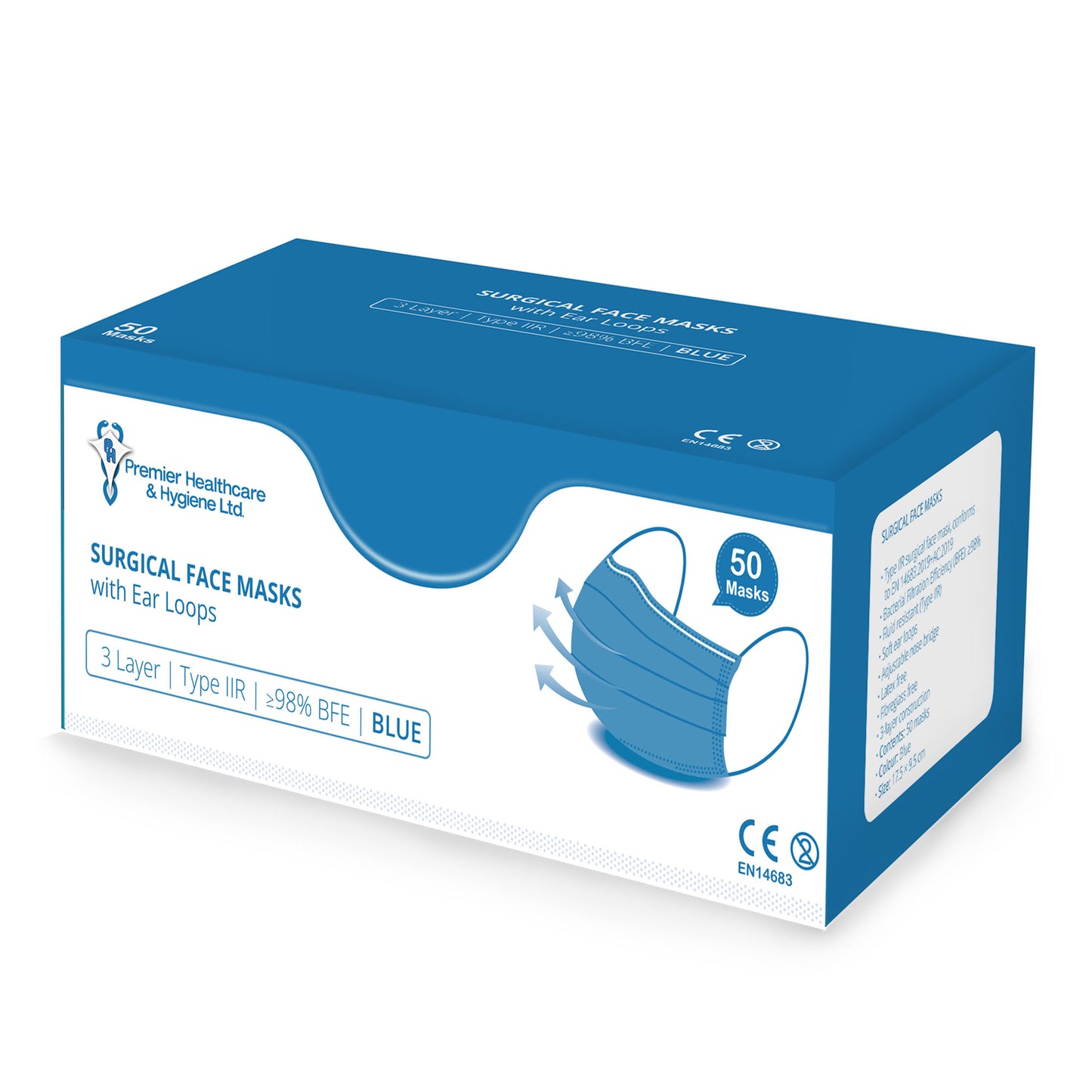 Type IIR Surgical Face Mask with Loops | 3-Ply | Blue | Box of 50