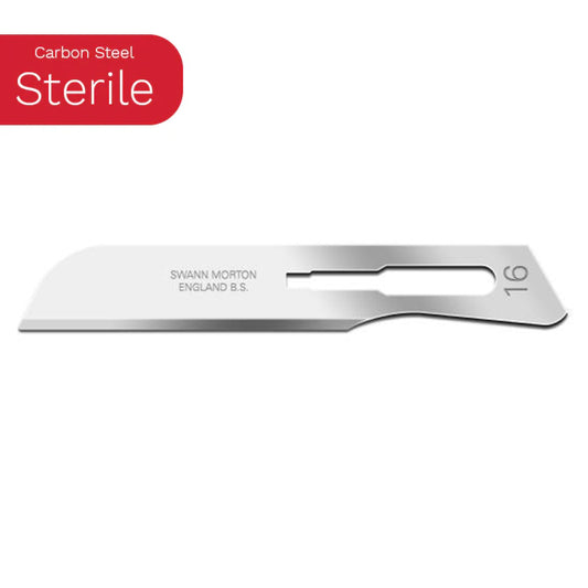 Swann Morton Carbon Steel No. 16 Blades | Sterile | Box of 100