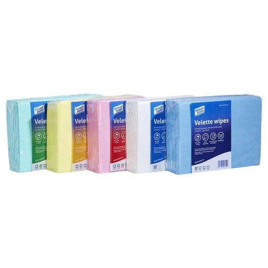 Velette Wipes | 50cm x 35cm | Pack of 25 | Various Colours