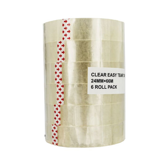 Stack of clear easy tear tape. 