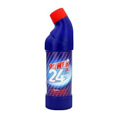 Blue swan neck bottle with a red lid and product label. The product label reads 'Power 24hr Kills 99.9% of bacteria'.