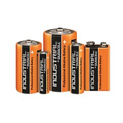 Multiple sizes of Duracell industrial batteries. 