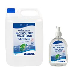 clear plastic bottle of alcohol free foam hand sanitizer senses