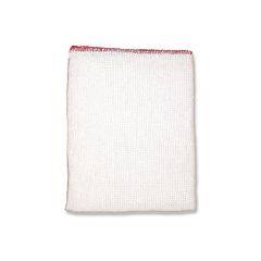 White dish cloth with red edging. 