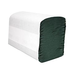 A pack of green hand towels in white paper wrapping. 