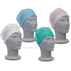 Premier lightweight surgical caps in white, blue, pink and green.