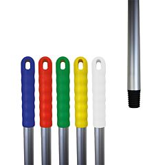 A line up of colour-coded grips in blue, red, green, yellow and white. As well as a close up of the black screw tip. 