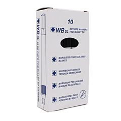 White box with blue writing of the WBSL drywipe whiteboard markers. 