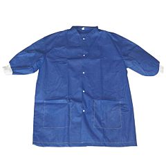 Elbow-length blue scrubs warming jacket.