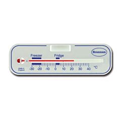 White thermometer with red spirit gauge and temperature markings. 