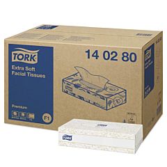 An outer case and an individual box of tork extra soft tissues.